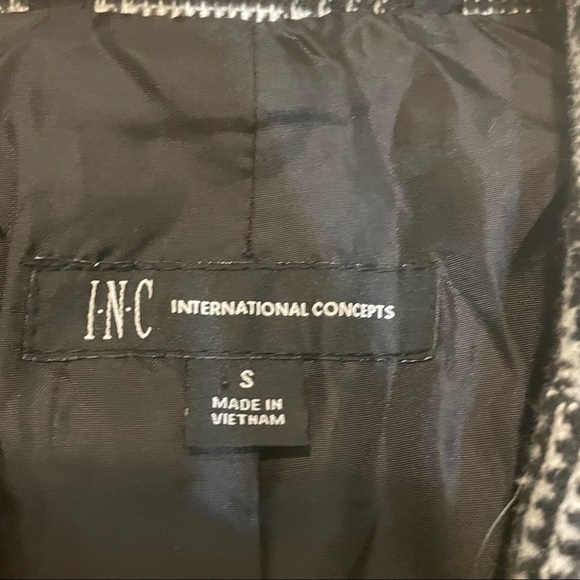 INC Glen Plaid Pea Coat Black White Embellished Small Rose Embroidery - Picture 10 of 12